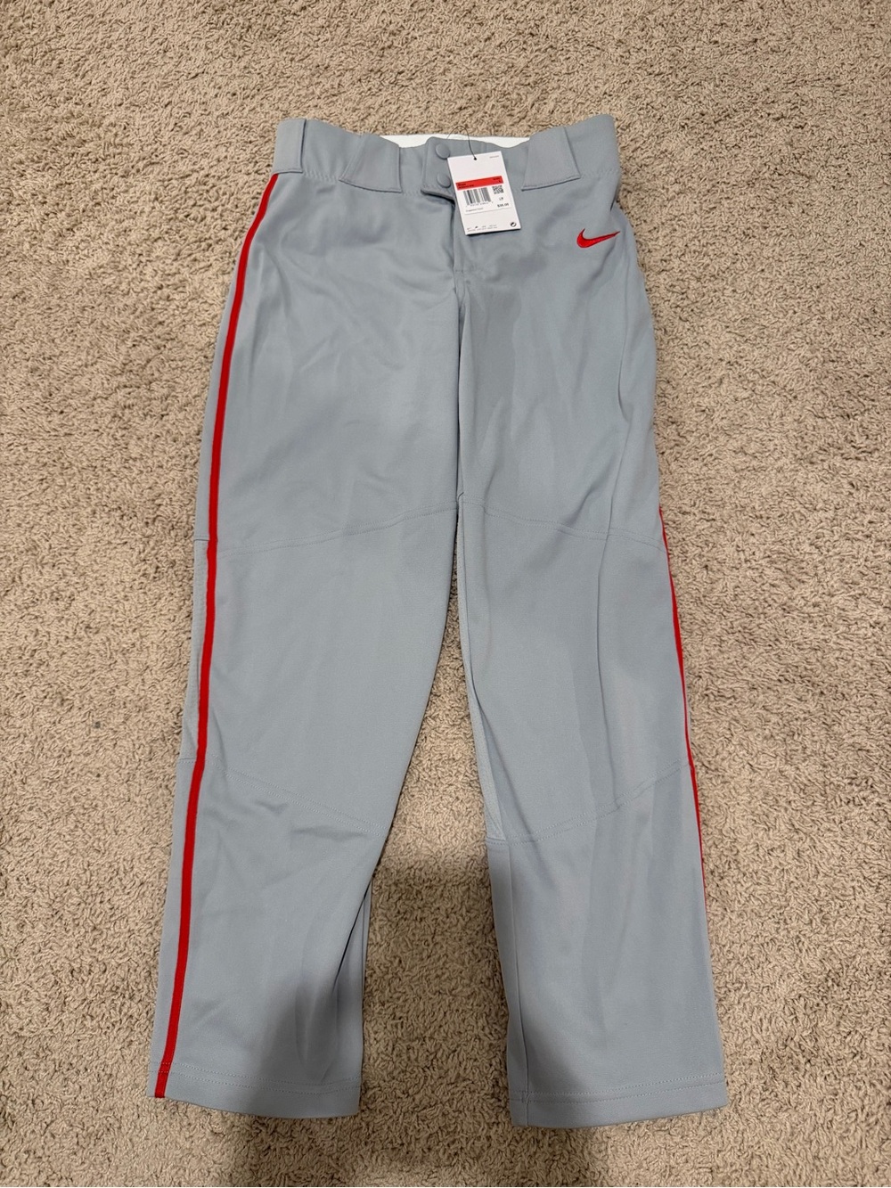 Nike Boys Vapor Select Baseball Pants Gray Red Youth L NWT